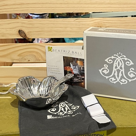 Beatriz Ball Flower Bowl With Spoon Silver 6494 Handmade Retired NIB - Picture 1 of 6